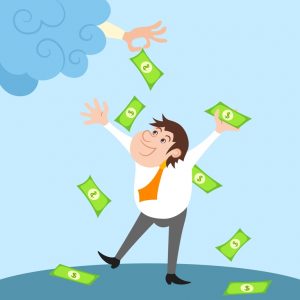 Happy man with cash