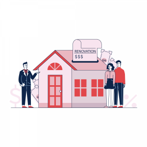 Couple meeting up with lender to discuss renovation loan in Singapore.
