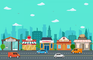 Busy Singapore city road lined with multiple businesses.