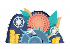 Man pushing towards minimum business cost when considering a loan.