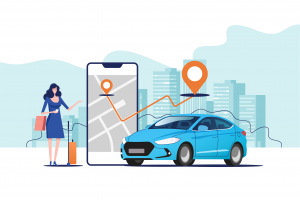 Woman waiting for her ride sharing car to arrive in Singapore.