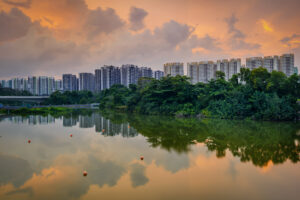 A breathtaking shot of Sengkang Riverside Park in the late afternoon
