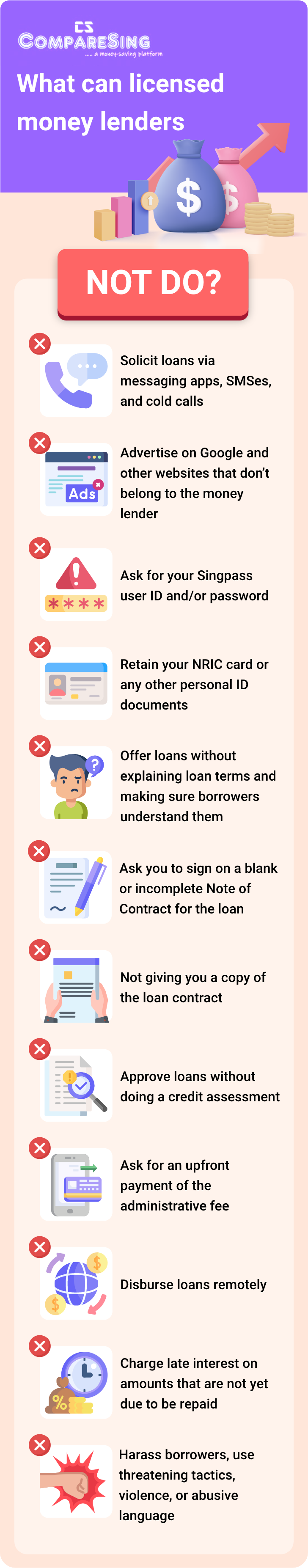 Infographic detailing things that licensed money lenders in Singapore cannot do