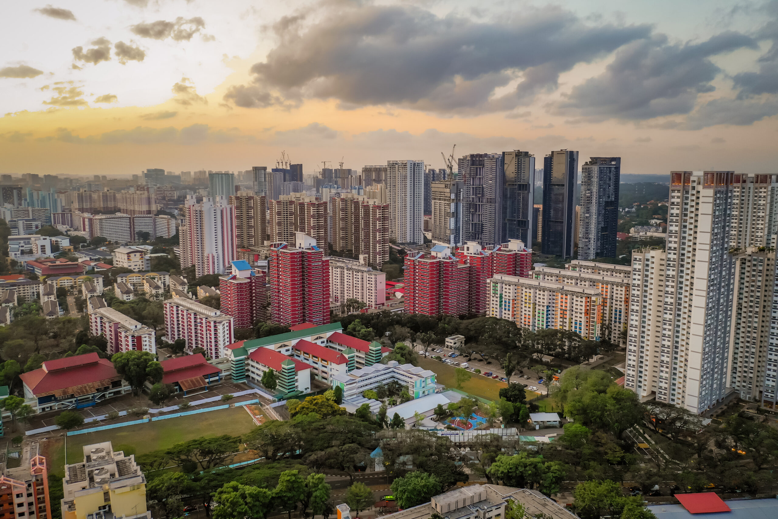 A aerial view of high-rise buildings and HDB flats in Bukit Merah