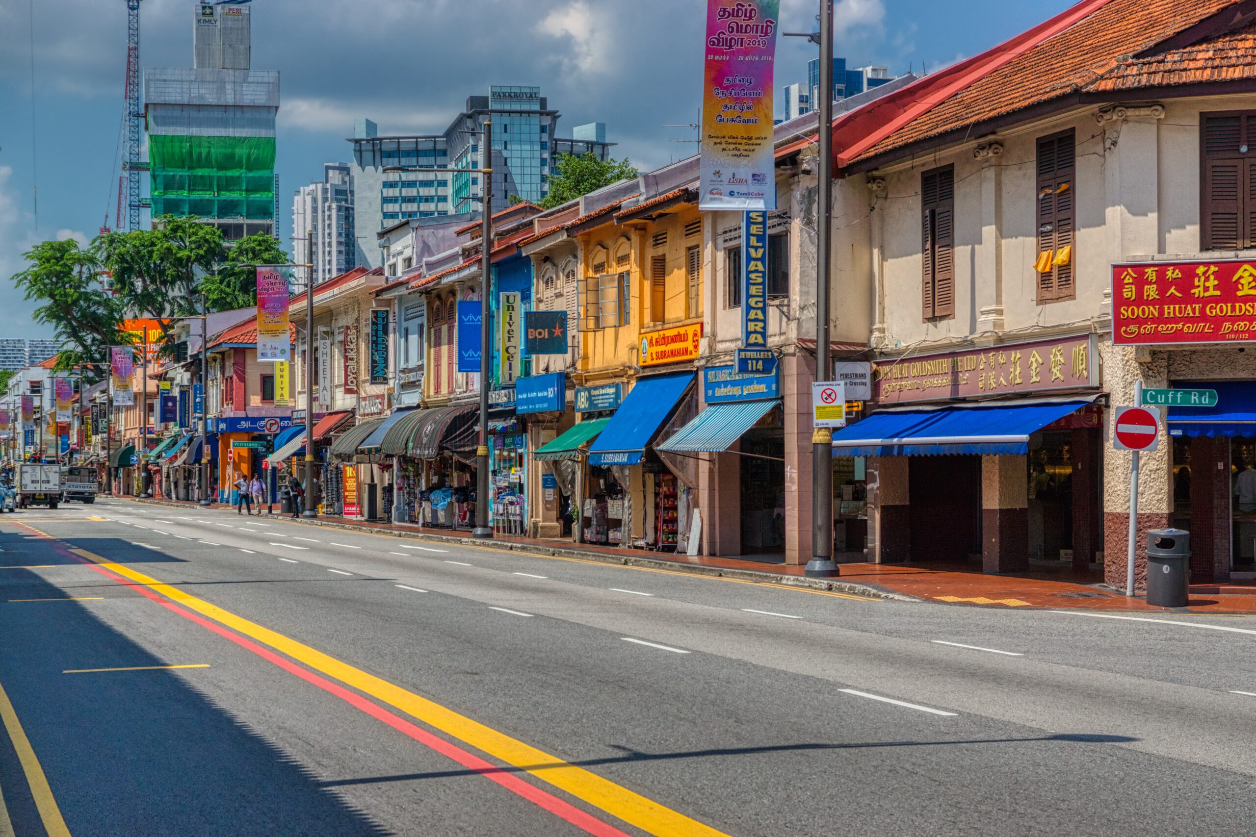 A row of traditional shophouses along the stretch of Serangoon Road